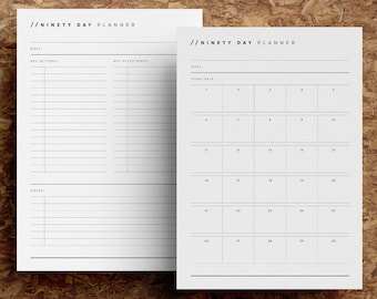 Printable 90 Day Goal Planner | Undated Project Organiser | 90 Day Goal Tracker | Minimalist | A4 | US Letter | Instant Download