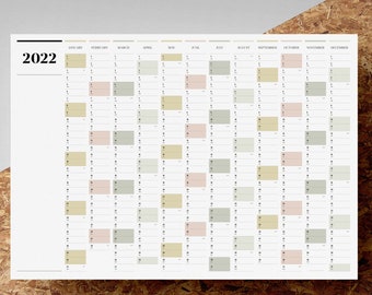 Printable PDF | A2 & A1 Full Year Landscape Wall Planner | 2022 Large Full Year Calendar | Yearly Calendar | 12 Month | Instant Download