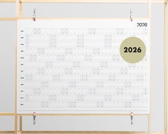 2026 Full Year Box Wall Planner | Printable A2 & A1 Portrait Yearly Calendar | Black Grey Minimal | Instant PDF Download