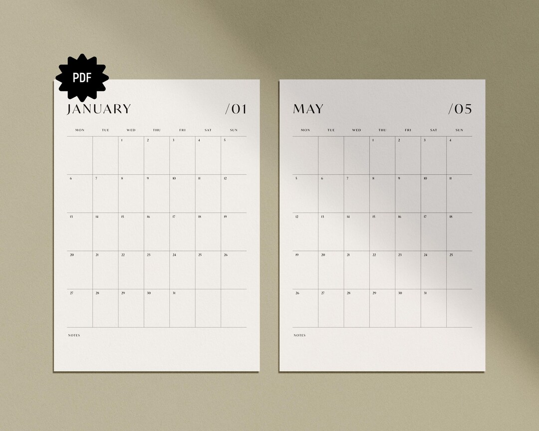 2025 Minimal Monthly Calendar Pages | Printable Monthly Planner ...