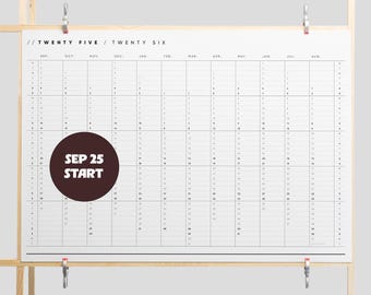 2025-2026 Academic Mid Year Wall Planner | Printable Yearly Overview | September Start | A2 & A1 Landscape Calendar | Minimal Office Planner