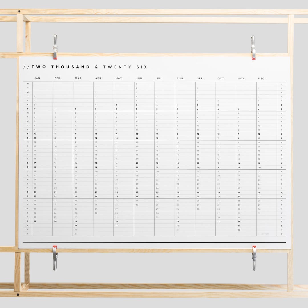 Printable PDF 2026 Yearly Wall Planner A2 & A1 Landscape Wall