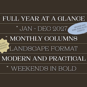 2027 Printable Yearly Wall Planner | Minimal A2 & A1 Landscape Calendar | 365 Days At A Glance | Instant PDF Download image 5