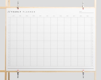 A2 & A1 Undated Wall Planner PDF | Any Year Calendar | 12 Month Open Dated Overview | Minimalist | Instant Download