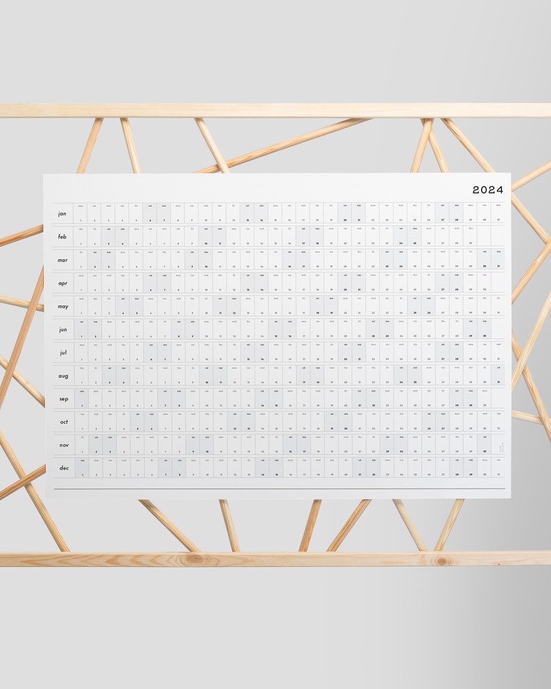 Printable PDF 2024 2025 Box Wall Planner Duo Black Grey Minimal Yearly Calendar A2 A1 Wall