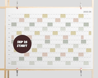 Printable 2025-2026 Academic Mid Year Wall Planner | September Start | A2 & A1 Landscape Yearly Calendar | Monthly Planner