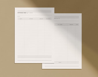 Printable Bill & Spending Log | Bill Checklist | Expenses Tracker | Finance Organiser | Instant PDF Download