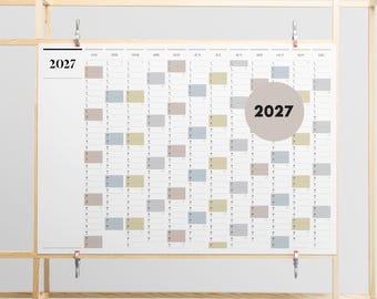 Printable 2027 Column Wall Planner | A2 & A1 Landscape Yearly Calendar | Large Full Year Overview | Digital PDF Download