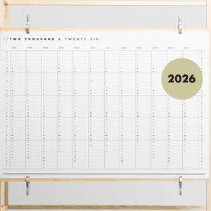 2026 Druckbarer Jahresplaner | Minimal A2 & A1 Querformat Kalender | 365 Tage auf einen Blick | Sofort PDF Download