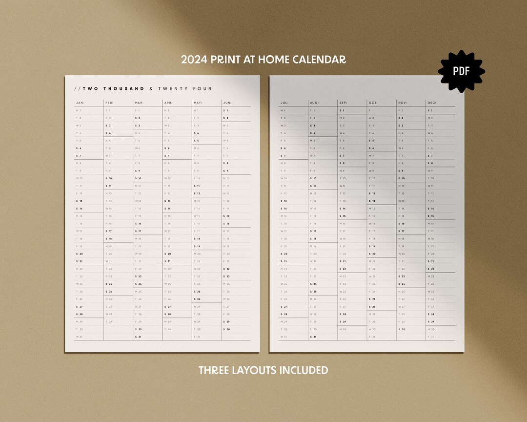 A4 Print-at-home Calendar Multi-page Wall Planner Printable PDF Year at ...