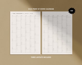 A4 Print-At-Home Calendar | Multi-Page Wall Planner | Printable PDF | Year At A Glance | Minimalist | A4 | US Letter | Instant Download