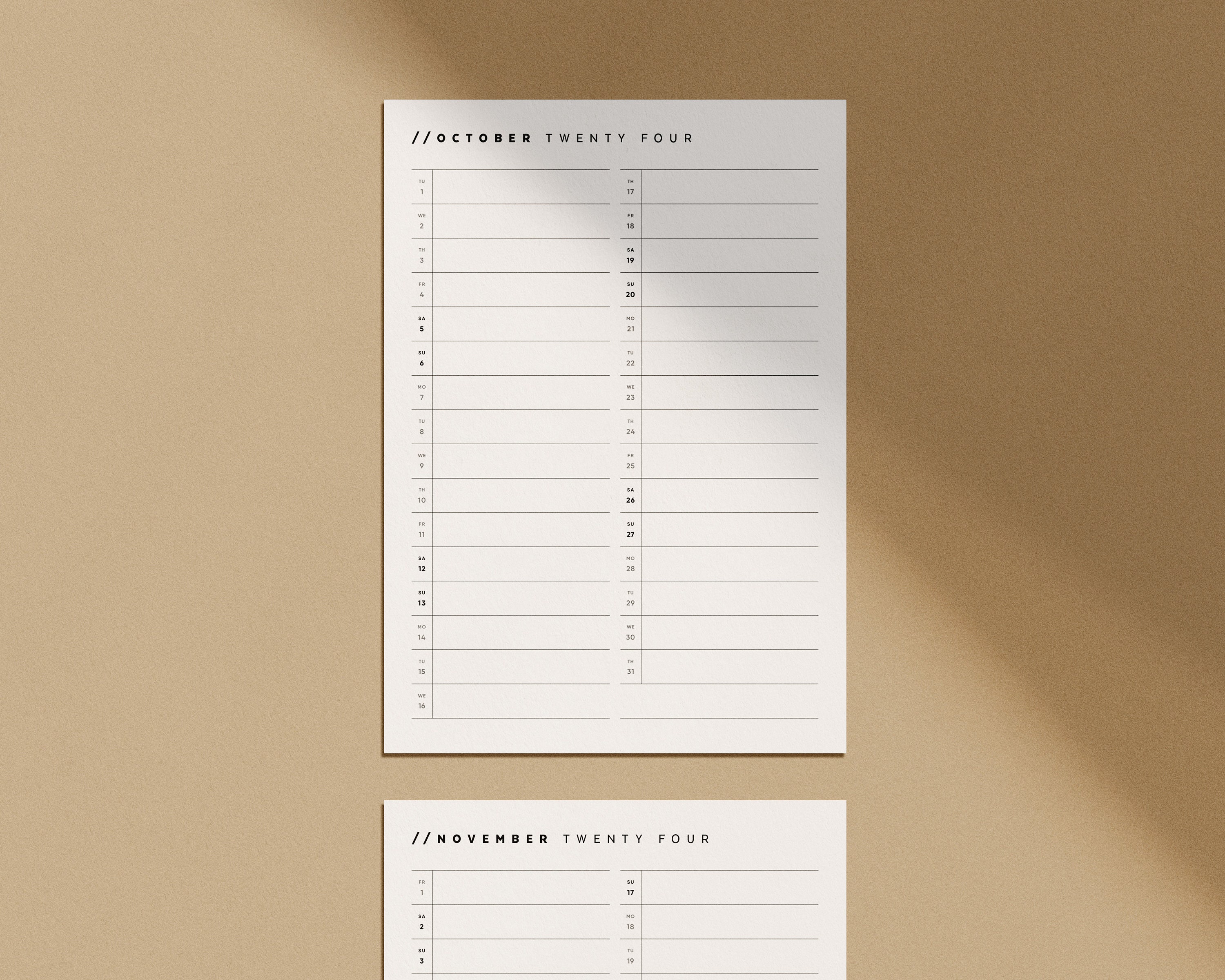 2024 Monthly Minimal Line Calendar Printable PDF 12 Month Planner A4 US ...
