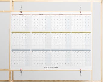 2026 Yearly Grid Wall Planner | Printable A1 Landscape Box Calendar | Full Year Overview | Instant PDF Download