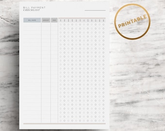 Bill Payment Checklist Printable | Bill Planner | Bill Due Tracker | Bill Organiser | Budget | Finance | A4 | US Letter | Instant Download