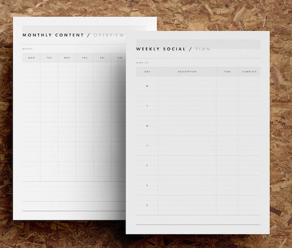 Printable Social Media Planner Bundle | Monthly Schedule | Weekly Social Planner | Statistics Tracker | Minimalist | A4 | Instant Download