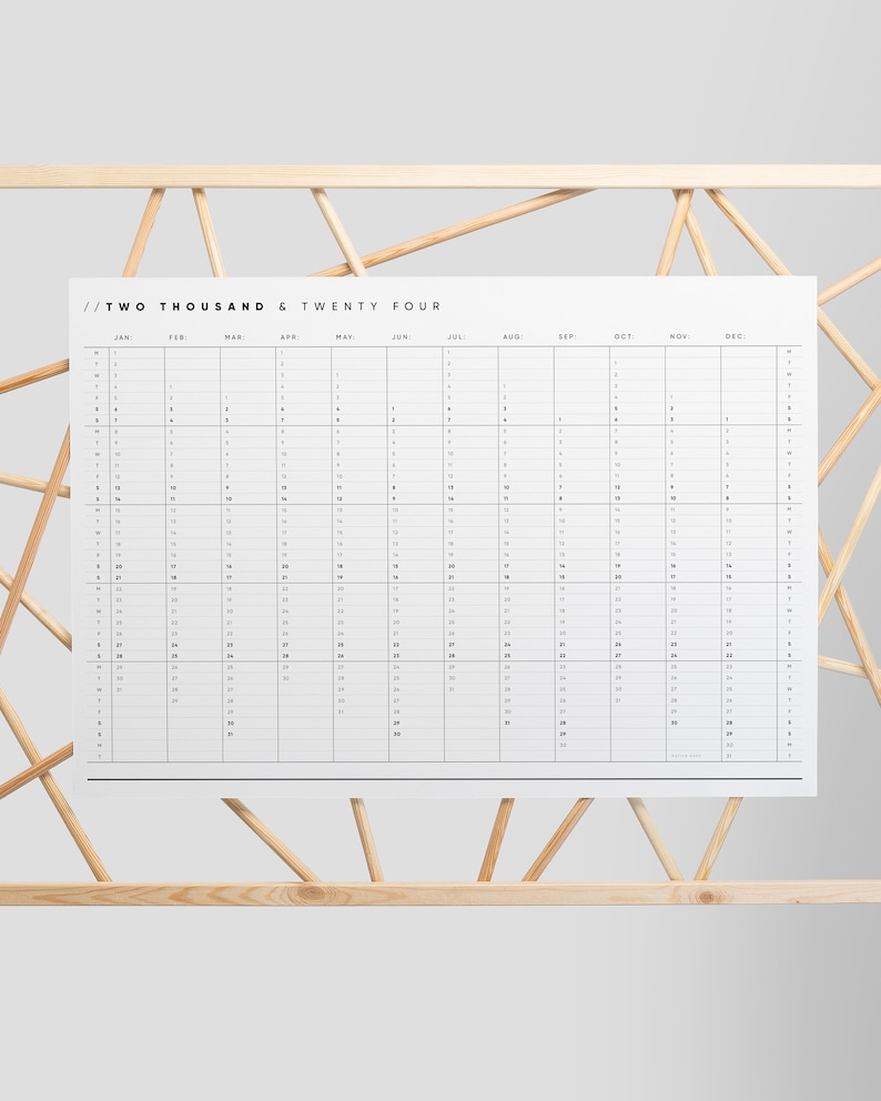 Printable PDF 2024 2025 Wall Planner Duo Minimal Yearly Calendar A2 A1 ...