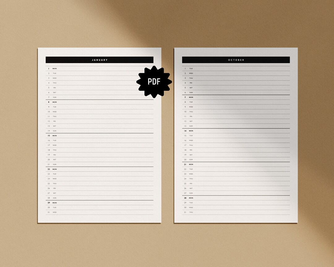 2024 Minimal Line Calendar Printable PDF One Line A Day Monthly Planner ...