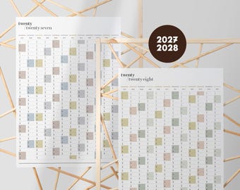 2027 + 2028 Printable Wall Planner Duo | A2 & A1 Portrait Yearly Calendar | 365 Days At A Glance | Instant PDF Download