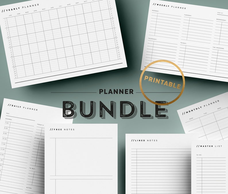 Printable Planner Bundle | Undated Planner Pages | Yearly Monthly ...