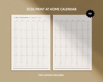2026 Print At Home Wall Planner | Printable Yearly Overview Pages | Minimalist Wall Calendar | A4 | US Letter | Instant PDF Download