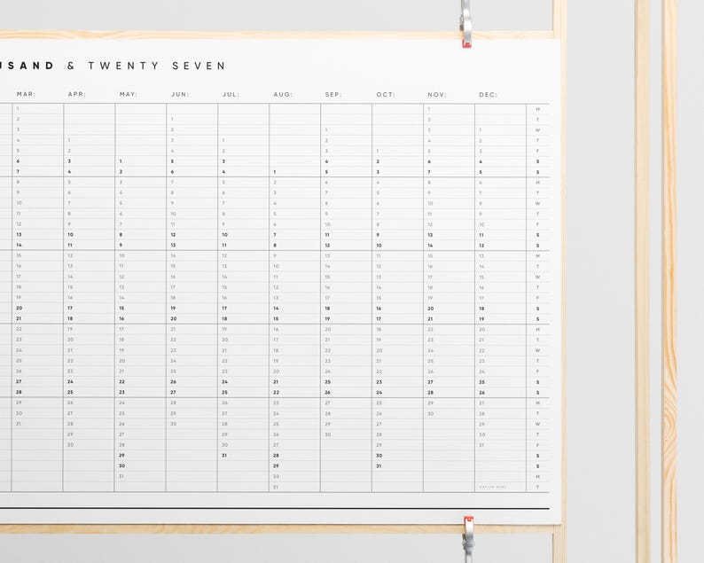 2027 Printable Yearly Wall Planner | Minimal A2 & A1 Landscape Calendar | 365 Days At A Glance | Instant PDF Download image 4