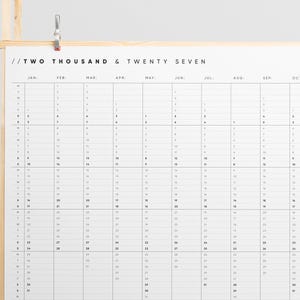 2027 Printable Yearly Wall Planner | Minimal A2 & A1 Landscape Calendar | 365 Days At A Glance | Instant PDF Download image 2