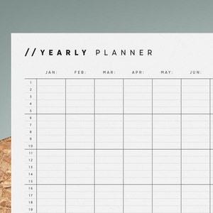 Open Dated Yearly Planner Printable Any Year Calendar 12 Month Overview Minimalist Black White A4 US Letter Instant Download image 2