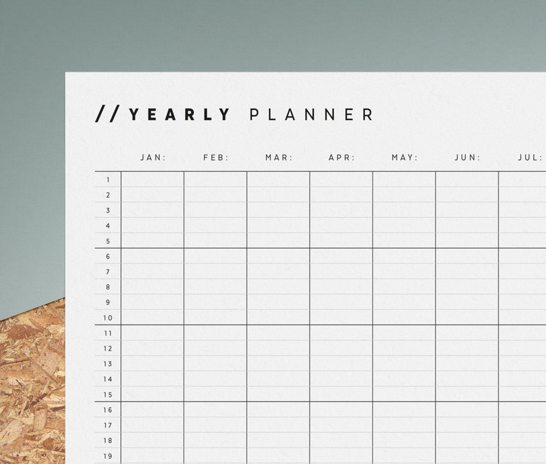 Open Dated Yearly Planner Printable Any Year Calendar 12 Month Overview Minimalist Black White A4 US Letter Instant Download image 2