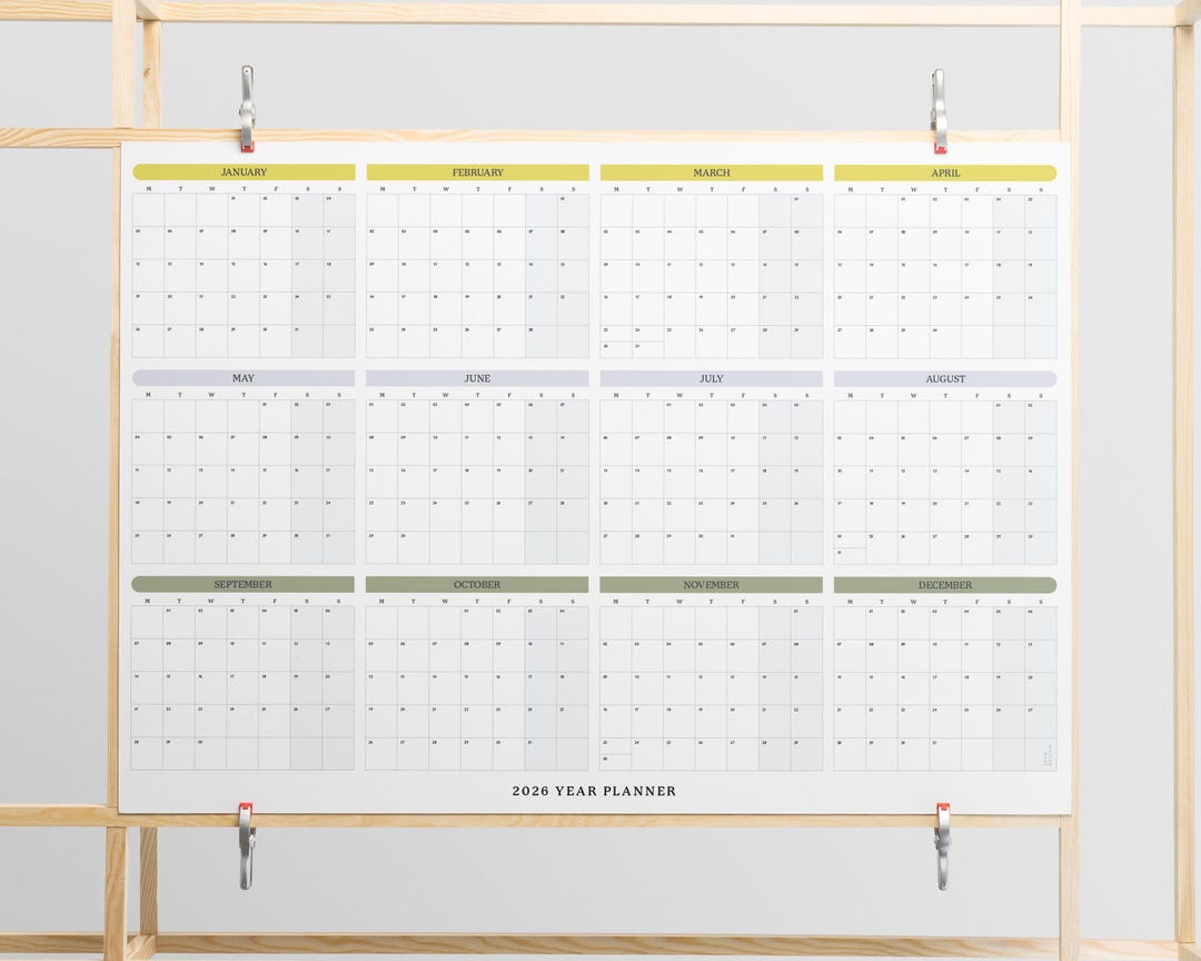 2026 Yearly Grid Wall Planner | Printable A1 Landscape Box Calendar
