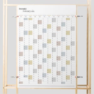 Planificador de pared para todo el año 2026 / Calendario anual vertical A2 y A1 / PDF imprimible / Calendario de pared de 12 meses / Descarga instantánea