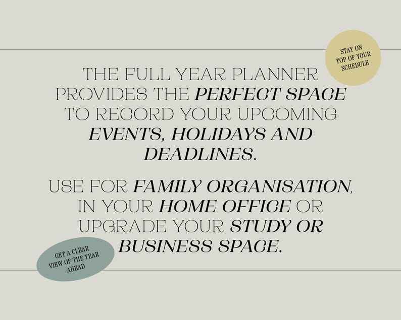 2027 Printable Yearly Wall Planner | Minimal A2 & A1 Landscape Calendar | 365 Days At A Glance | Instant PDF Download image 7