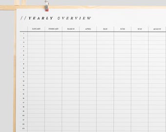 A2 & A1 UNDATED Landscape Wall Planner | Printable PDF | Any Year Calendar | Perpetual Year Plan | Minimal Daily Overview | Instant Download