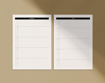 2026 Minimal Line Calendar | Printable PDF | One Line A Day Journal Pages | Month-To-View Planner | A4 | US Letter | Instant Download