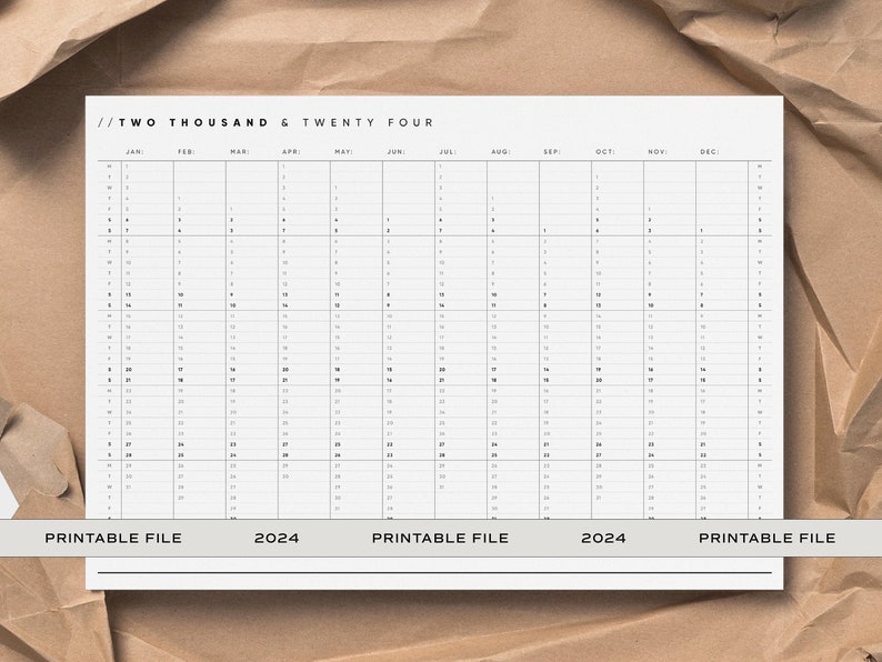 Printable PDF 2024 Yearly Wall Planner A2 & A1 Landscape Etsy