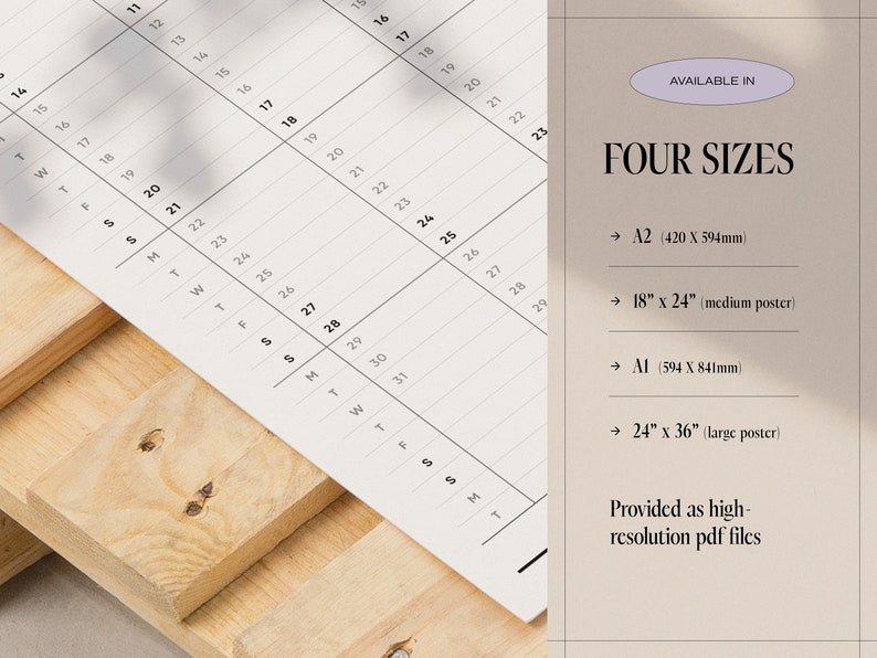 Printable PDF 2024 Yearly Wall Planner A2 & A1 Landscape Etsy