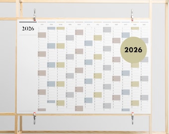 Printable 2026 Column Wall Planner | A2 & A1 Landscape Yearly Calendar | Large Year Overview | Digital PDF Download