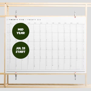 Printable 2025-2026 Mid Year Wall Planner | Minimal Yearly Overview | July Start | A2 & A1 Landscape Calendar | Office Planner