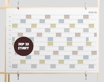 Printable 2025-2026 Academic Mid Year Wall Planner | September Start | A2 & A1 Landscape Yearly Calendar | Office Planner | Instant Download