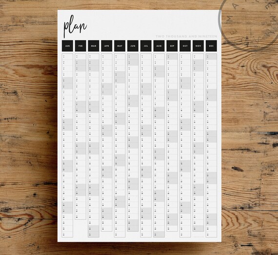 printable pdf a2 portrait wall planner 2019 12 month year etsy