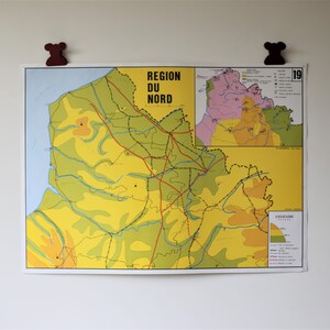 Mappa scolastica vintage Rossignol "Zona Nord" e "Zona Est" - Poster scolastico francese fronte-retro - Poster pedagogico illustrato degli anni '60