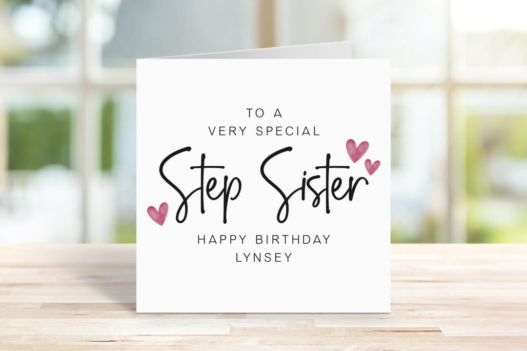 Personalised Step Sister Birthday Card Simple Heart Design