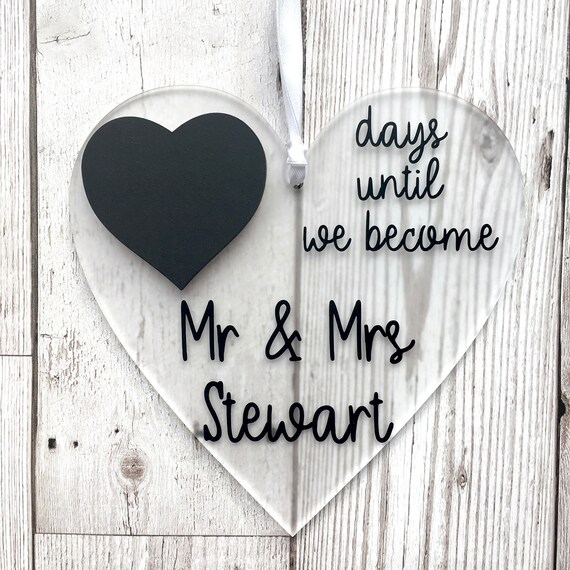/& sra. Signo de placa de cuenta regresiva de Boda Personalizado Regalo de Compromiso pizarra Sr