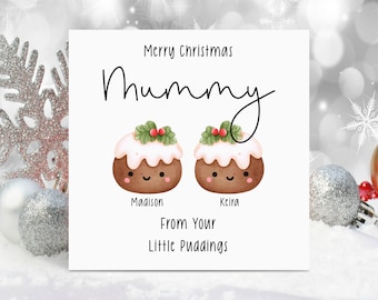 Personalised Mummy Christmas Card ~ Little Christmas Puddings Card ~ Mum Xmas Greetings Cards ~ Merry Christmas Mam ~ Mom Mammy