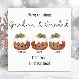 Personalised Nana & Grandad Christmas Card ~ Little Christmas Puddings Card ~ Xmas Greetings Cards ~ Merry Christmas Grandma ~ Granny Papa