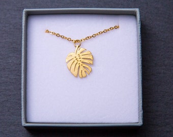 Monstera Leaf Necklace. Gold leaf necklace. Gold monstera leaf.