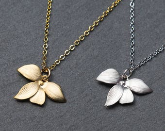 Orchid necklace, Gold orchid necklace, flower necklace, Silver Orchid Necklace.