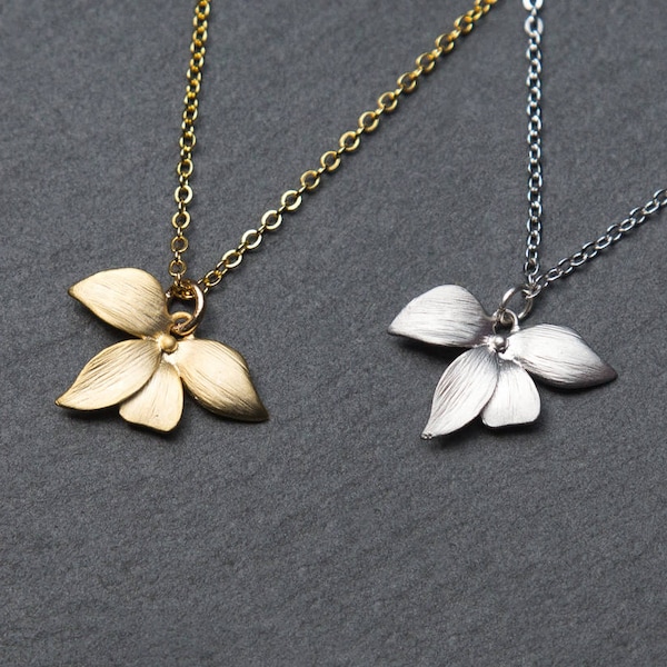 Orchid necklace, Gold orchid necklace, flower necklace, Silver Orchid Necklace.