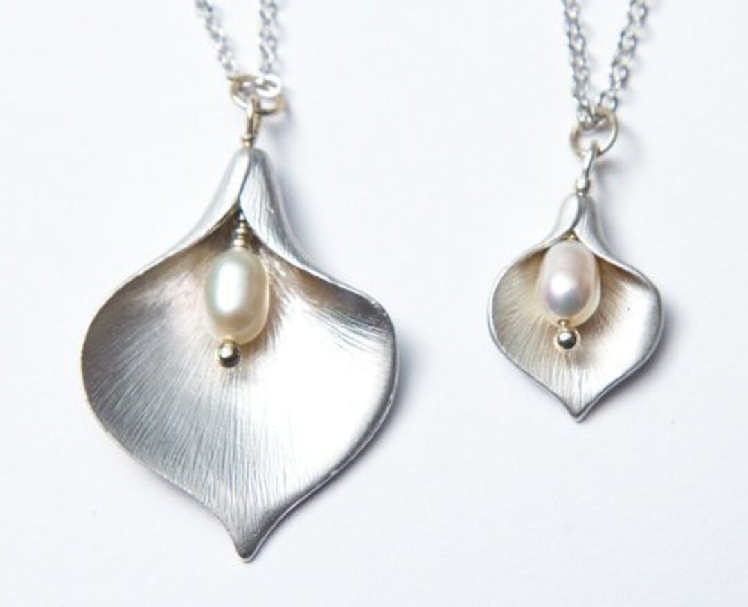 Silver Calla Lily Necklace, With Freshwater Pearl - Small. Silver ...