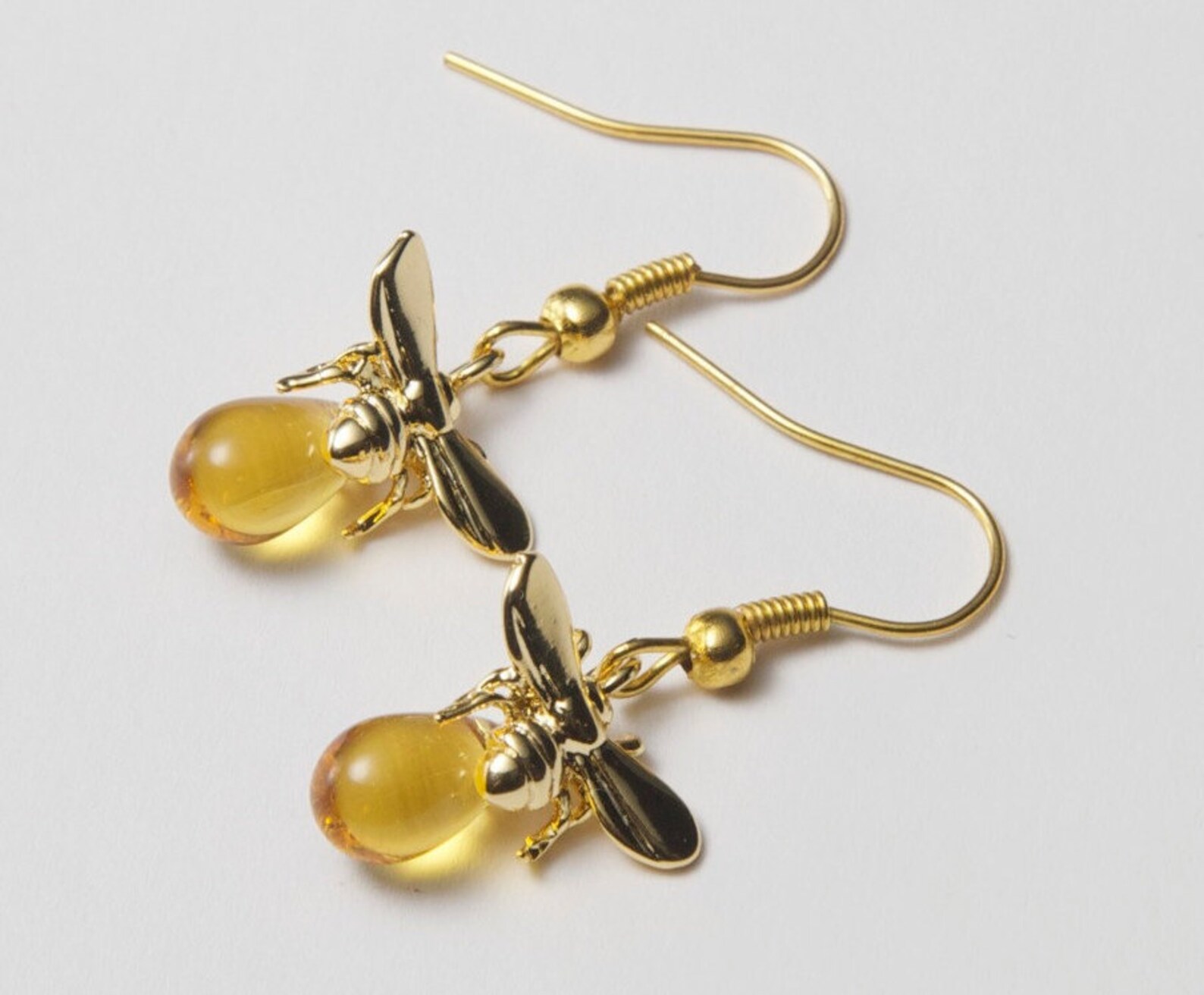 Bee Earrings. Bee and honey drop. Honey bee earrings. Gold bee Etsy