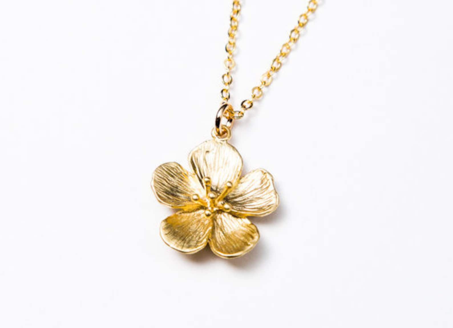 Gold Flower Necklace. Necklace in Gift Box. Etsy